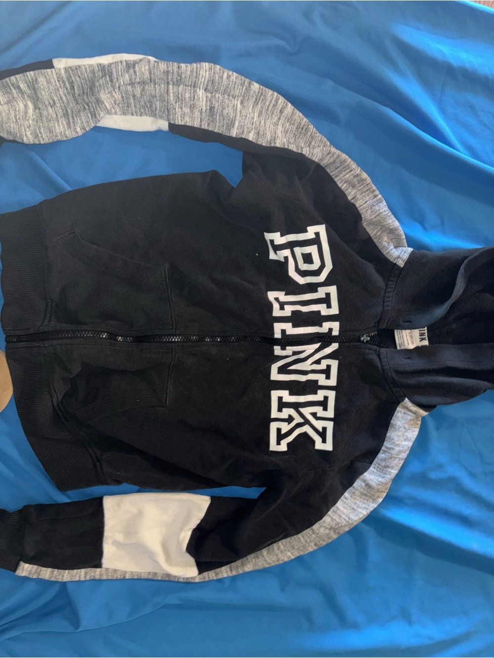 PINK Victoria's Secret Black & Gray Zip-Up Hoodie Jacket zipper is broken